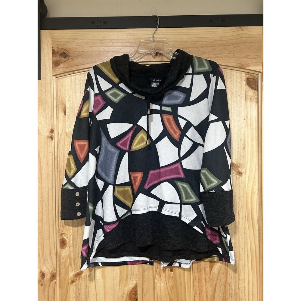 Ali Miles Top Women’s Multi Color Tunic Cowl Soft Buttons Back Detail Petite L